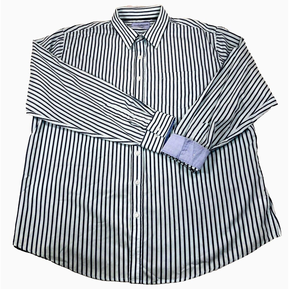 Croft Barrow Flip Cuff Shirt Striped Blue Green XXL Cotton Easy Care Preppy